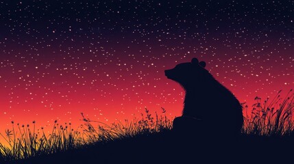 Naklejka na meble Bear Silhouette with Night Sky, Sunset, and Nature.