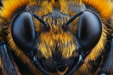 Poster - Close-up view of a bee revealing intricate details of its features and texture captured in a natural setting