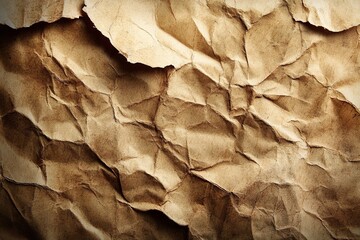 Aufkleber - Crumpled brown paper texture with intricate folds and creases under soft light