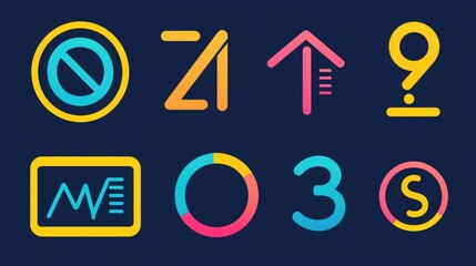 Poster - A vibrant icon set featuring numbers used in digital interfaces, such as percentages, currency, and figures. 