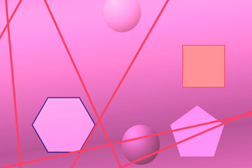 Aufkleber - Elegant geometric pastel shapes like circles, squares, polygons, triangles on light pink background