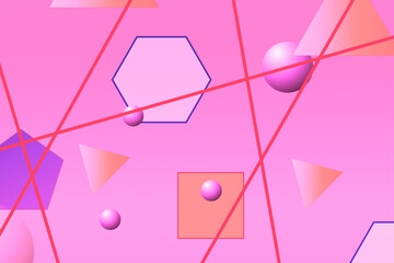 Aufkleber - Elegant geometric pastel shapes like circles, squares, polygons, triangles on light pink background