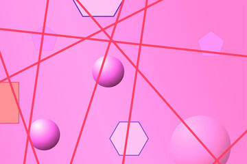 Poster - Elegant geometric pastel shapes like circles, squares, polygons, triangles on light pink background