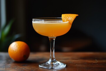 Poster - Refreshing orange cocktail served in a stylish glass with a citrus twist on a wooden table