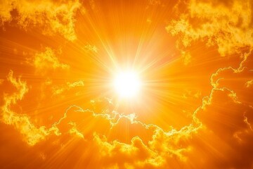 Aufkleber - Bright sun rays shining through golden clouds during a vibrant sunset