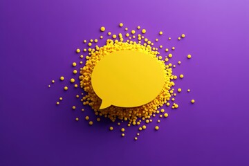 Poster - Colorful yellow speech bubble surrounded by vibrant yellow spheres on a purple background