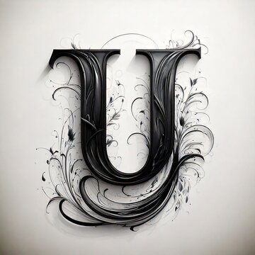 A single uppercase letter in elegant, flowing black calligraphy on a white background