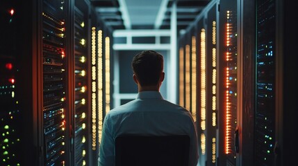 Aufkleber - Man Overseeing Data Servers: Ensuring Optimal Performance and Security