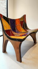 Poster - Bold Abstract Bench with Fluid Lines in Vibrant Colors