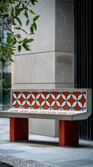 Poster - Stylish Art Deco Bench with Geometric Patterns in Urban Setting