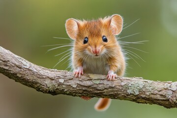 Aufkleber - Cute small mouse perched on a branch in a lush green environment during the day
