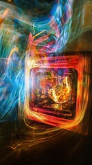 Poster - Artistic Interpretation of a Microwave Surrounded by Colorful Light