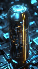 Poster - High-Tech Bullet Design with Glowing Features and Futuristic Elements