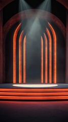 Poster - Cinematic Empty Stage With Arching Podium and Bold Lighting Effects