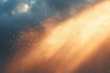Poster - Light rays pierce through clouds illuminating particles in the air during a serene evening