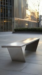 Poster - Sleek Contemporary Metal Bench in Urban Setting at Sunset
