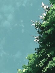 Poster - Digitally rendered verdant foliage contrasting with a serene cerulean backdrop