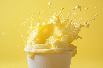 Aufkleber - Splash of vibrant yellow liquid creating a beautiful pattern against a contrasting background in a bright setting