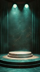 Poster - Empty Stage Podium with Retro Lights in a Modern Scene Setting