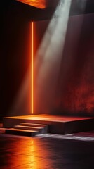 Poster - Empty Industrial Stage with Podium and Dramatic Lighting Effects