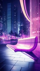 Poster - Futuristic Bench Design with Sleek Contours and Neon Lights