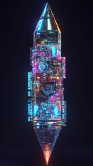 Fototapete - Futuristic Cyber Bullet with Digital Patterns and Neon Lights
