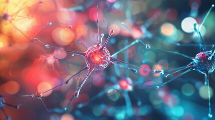 Poster - Colorful neurons and synapses depict neural impulses and brain connectivity.