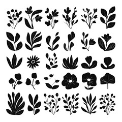 Poster - Botanical Silhouettes: An array of stylized botanical silhouettes showcasing diverse plants, leaves, and floral elements, perfect for adding a touch of natural elegance to designs.