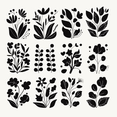 Poster - Floral Silhouette Collection: A beautifully curated collection of minimalist floral silhouettes, showcasing the elegance and intricate details of various botanical forms