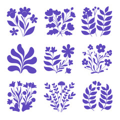 Poster - Floral Silhouette Collection: A stunning assortment of abstract floral silhouettes in a vibrant palette, perfect for design.