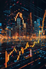 Poster - a city skyline with home prices displayed like stock values.