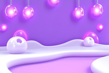 Poster - Whimsical 3D Render with Luminous Orbs and Soft Pastel Palette Backdrop
