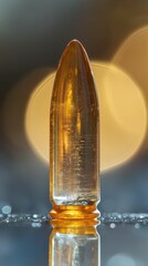 Poster - Macro Shot of Bullet on Reflective Surface with Blurred Background