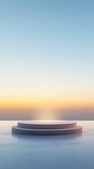 Poster - Minimalist Stage Podium Scene with Clear Sky and Soft Sunset Lighting