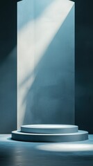 Poster - Minimalist Empty Stage with Podium and Light Effect in Modern Scene