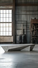 Poster - Modern Concrete Bench with Sharp Lines in Industrial Setting
