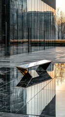 Poster - Modern Minimalist Bench in Urban Plaza with Sleek Reflections