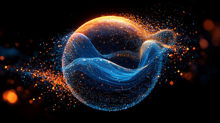 Wall Mural - quantum science waves, high-tech,glowing abstract light, virtual particles, network,flow of digital 