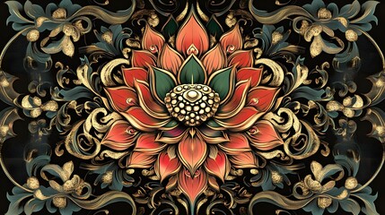 Poster - Intricate floral mandala design, vibrant colors and detailed patterns, perfect for art projects or backgrounds.