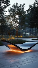 Poster - Sleek Futuristic Bench with Smooth Curves and LED Lighting Design
