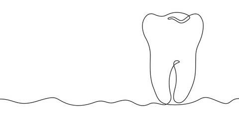 Poster - continuous one line drawing human tooth. dentistry. medical symbol.