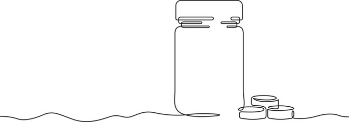 Poster - continuous one line drawing bottle with pills.medicine.medical symbol.
