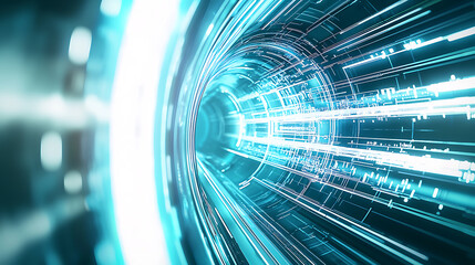 Fototapete - Dynamic light streams digital tunnel motion graphics futuristic setting abstract viewpoint technology concept
