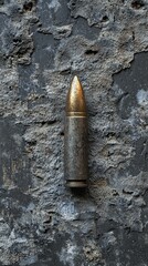 Poster - Weathered Bullet Resting on Textured Surface in Natural Light