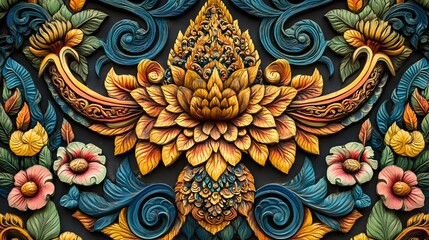Poster - Colorful floral pattern, intricate design with vibrant colors, perfect for textile design or wallpaper background.