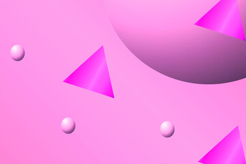 Poster - Elegant geometric pastel shapes like circles and triangles in a light pink background
