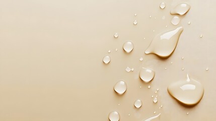 Poster - Soft beige background with water droplets, minimalist aesthetic, ideal for wellness or spa themes, soothing and elegant feel.