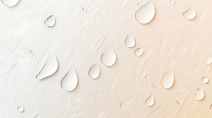 Poster - Delicate water droplets on a smooth surface, soft pastel colors creating a serene backdrop, ideal for calming themes.