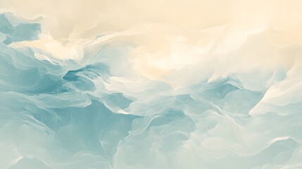 Poster - Soft abstract waves, gentle gradients of blue and cream, calming background for creative projects or mindfulness themes.