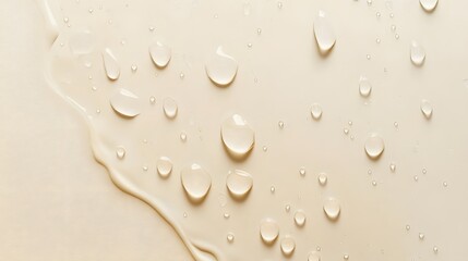 Poster - Delicate water droplets on smooth surface, serene minimalist aesthetic with light colors, ideal for calming background use.